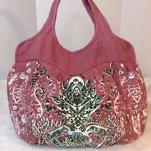 Lucky Brand Large Floral Paisley Print Canvas Shopper Tote Bag Magnetic Closure